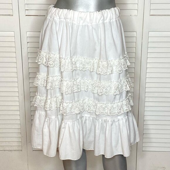 Jackie Rose Dresses & Skirts - 2000s JACKIE ROSE White Tiered Lace Trim Cotton Mid-Length Skirt France T2 S